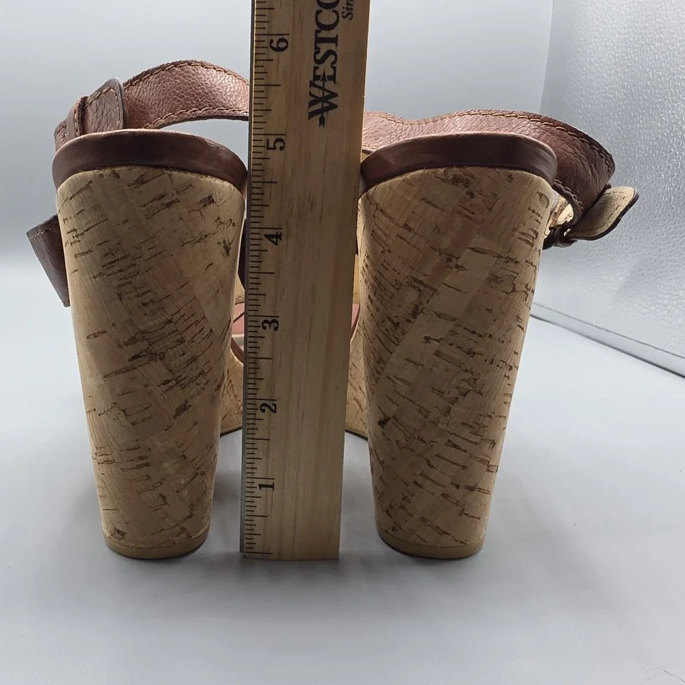 Stuart Weitzman Shoes Womens 9.5 Brown Leather Cork Wedge Ankle Strap Platform - Picture 11 of 13